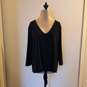 Coco Bianco Black V-Neck Blouse with Tie Front